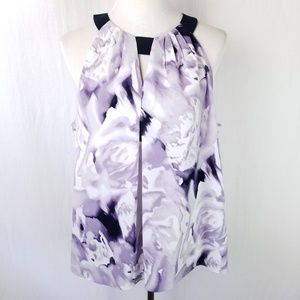 Ellen Tracy Purple and White Watercolor Print Top